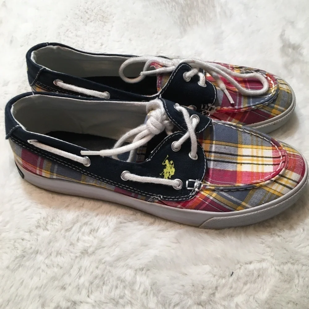 U.S Polo Assn PLAID Boat Shoes Deck Loafers Sneakers Size 8.5